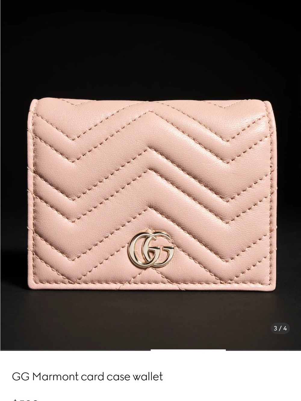 NEW AUTHENTIC GUCCI Chevron Quilted Card Case in Light Pink with Gold Double